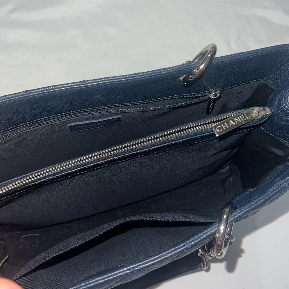 CHANEL Grand Shopping Tote Navy Blue Caviar Leather Shoulder Bag GST - Picture 6 of 10